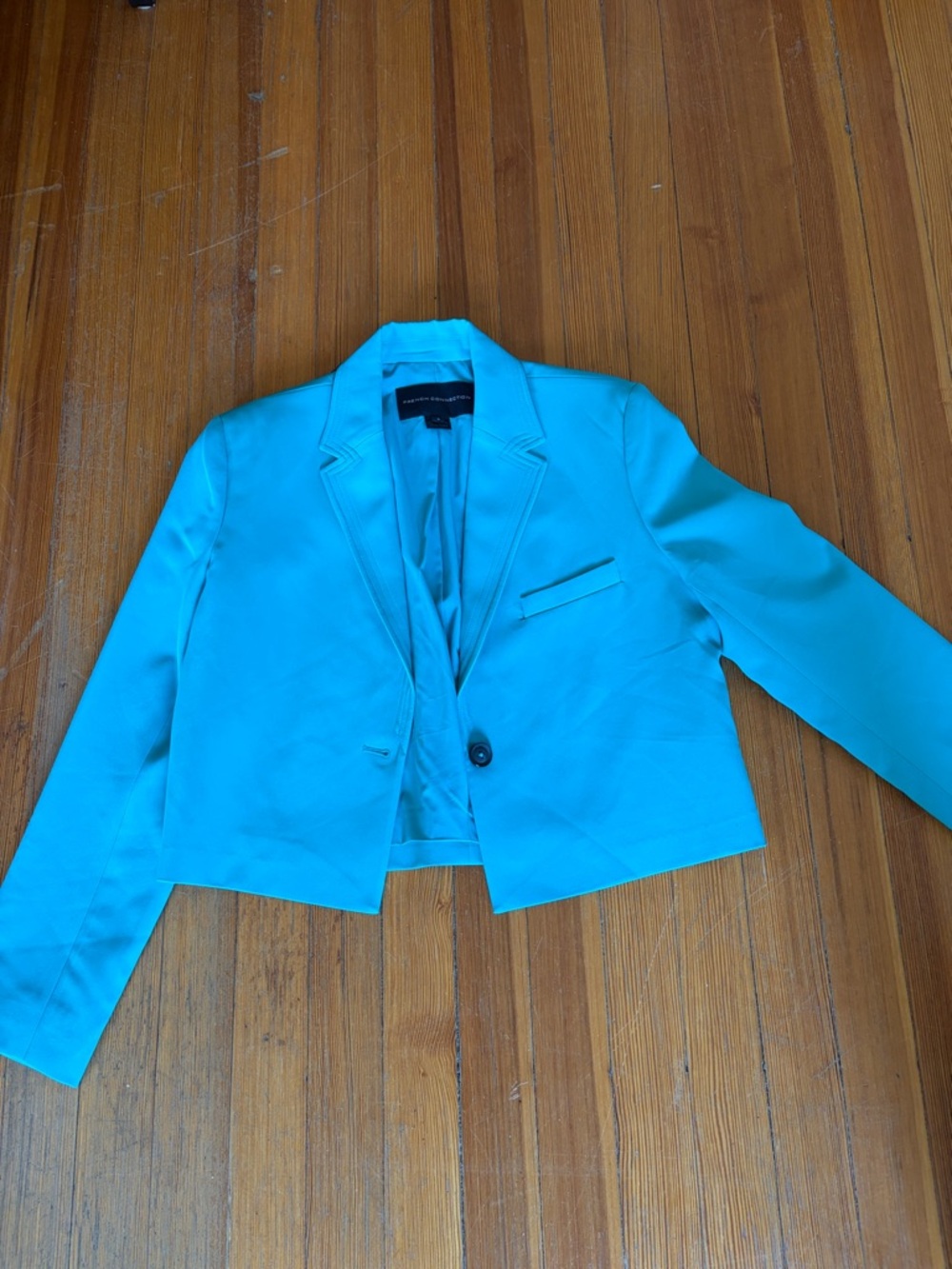 French Connection S Women's Cropped Turquoise Blazer Jacket